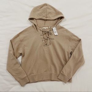 LA Hearts Beige/ Nude Lace Up Hoodie